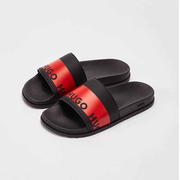 Hugo Boss Men’s Red Logo Slip-On Slides - Size US 6/ EU 39 - New in Box - Picture 1 of 10